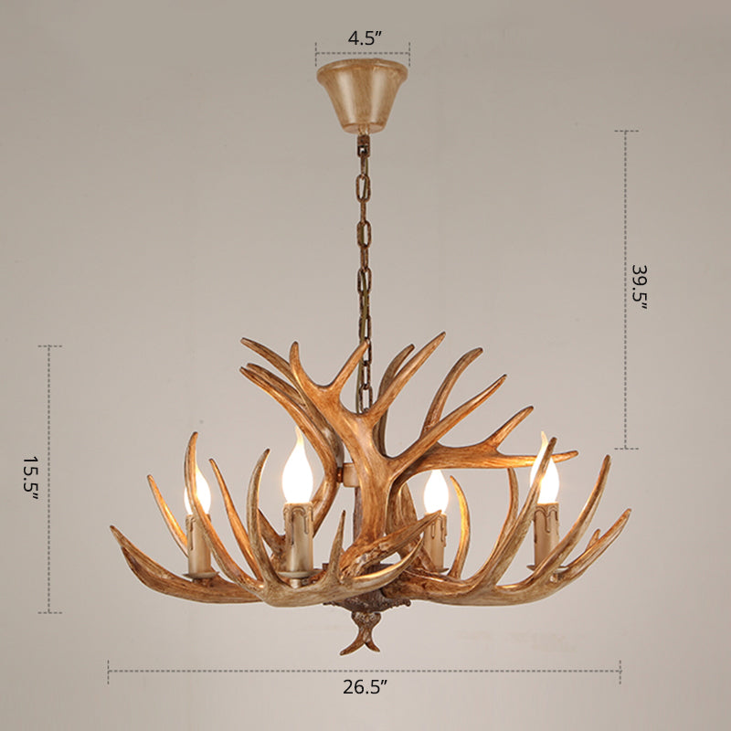Resin Candle Suspension Light Country Style Restaurant Chandelier with Antler Deco