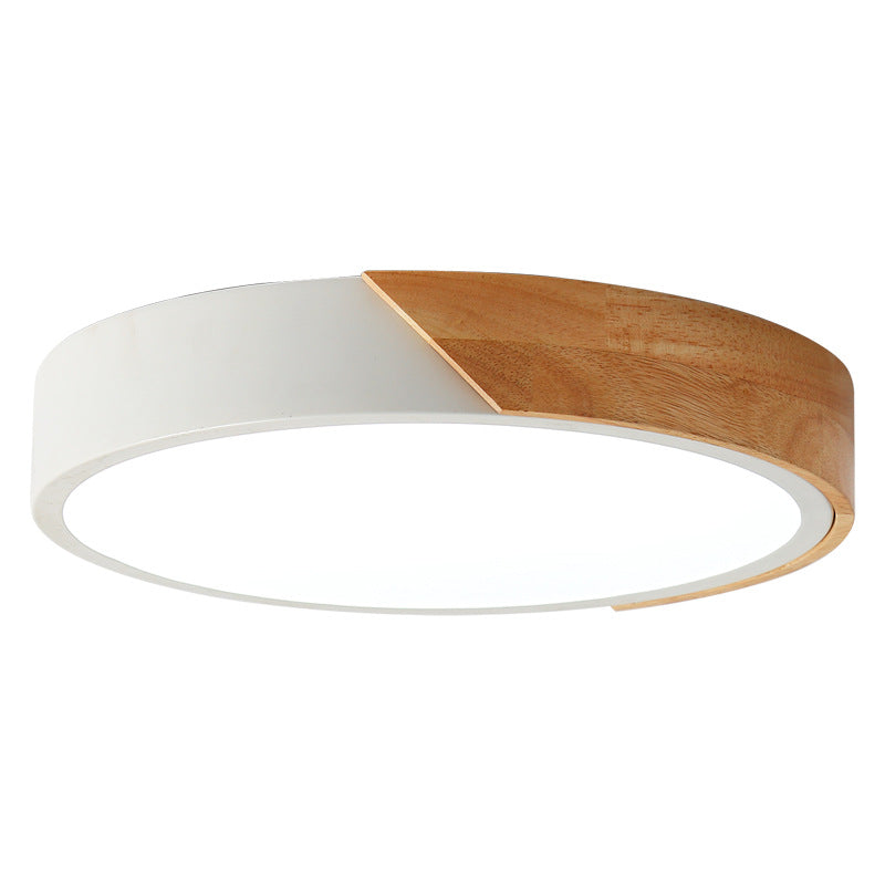 Macaron Ceiling Lighting Round LED Flush Mounted Lamp with Acrylic Shade and Wood Decoration