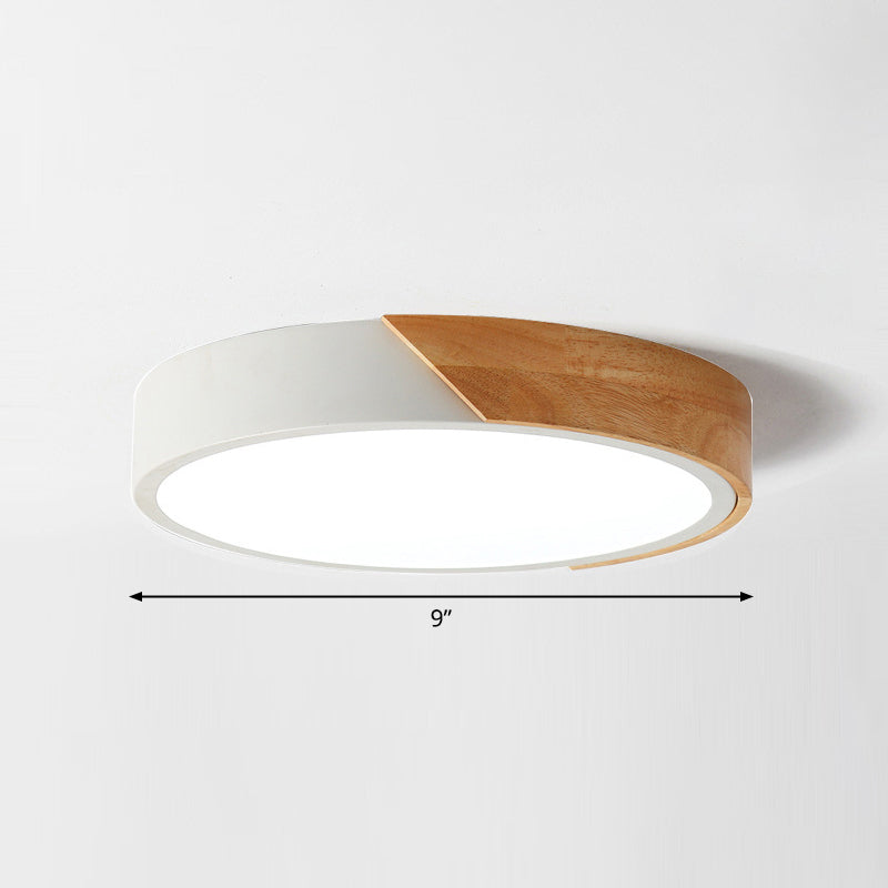 Macaron Ceiling Lighting Round LED Flush Mounted Lamp with Acrylic Shade and Wood Decoration