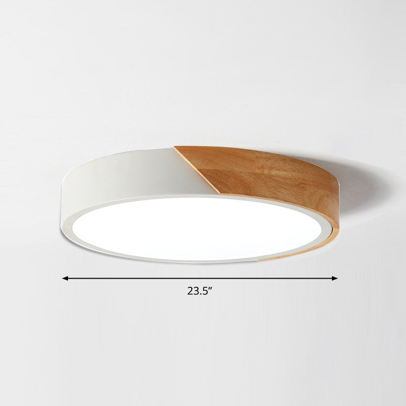 Macaron Ceiling Lighting Round LED Flush Mounted Lamp with Acrylic Shade and Wood Decoration