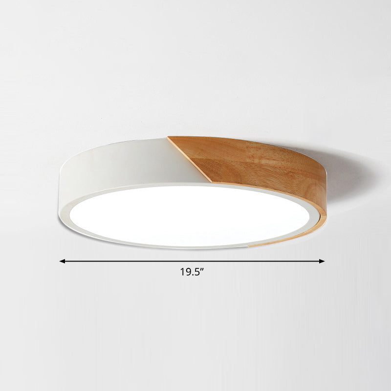 Macaron Ceiling Lighting Round LED Flush Mounted Lamp with Acrylic Shade and Wood Decoration