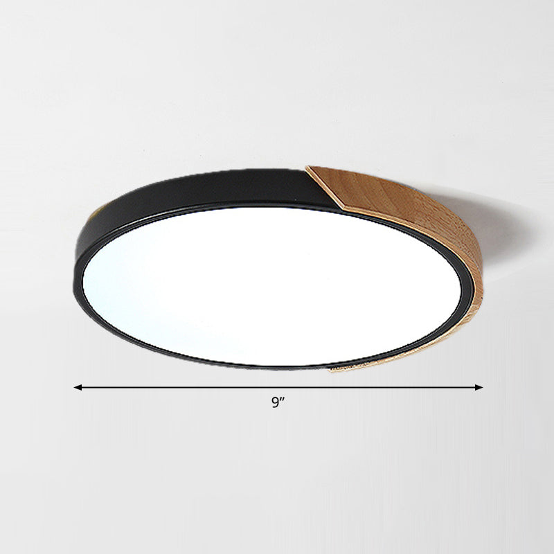 Macaron Ceiling Lighting Round LED Flush Mounted Lamp with Acrylic Shade and Wood Decoration