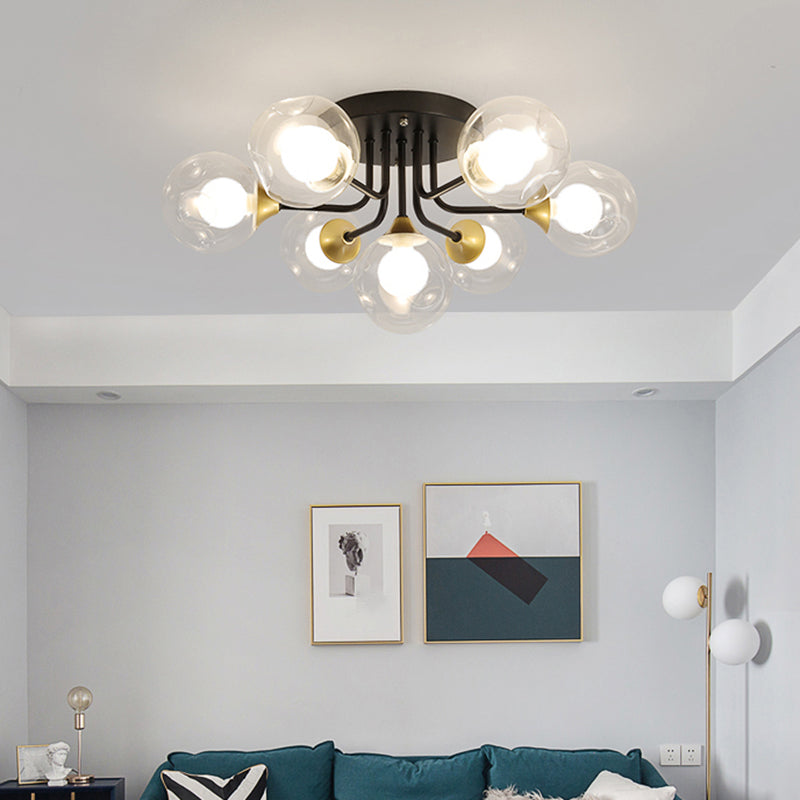 Plafoniera da incasso a doppia sfera in vetro, lampada da soffitto minimalista nera a semi-incasso per camera da letto