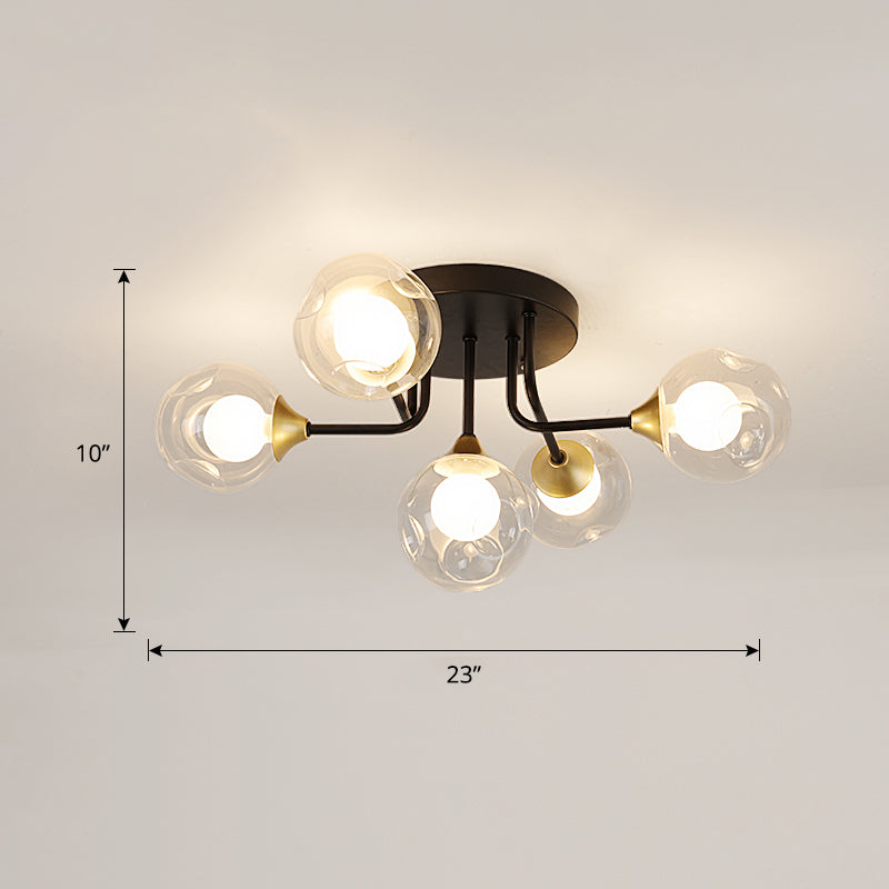 Plafoniera da incasso a doppia sfera in vetro, lampada da soffitto minimalista nera a semi-incasso per camera da letto