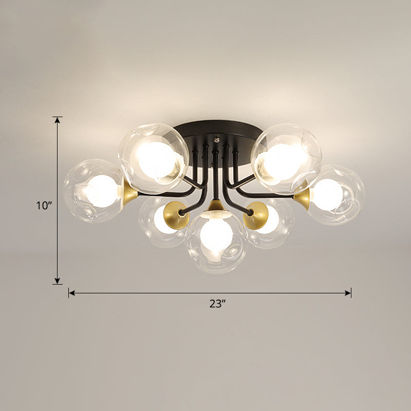 Plafoniera da incasso a doppia sfera in vetro, lampada da soffitto minimalista nera a semi-incasso per camera da letto