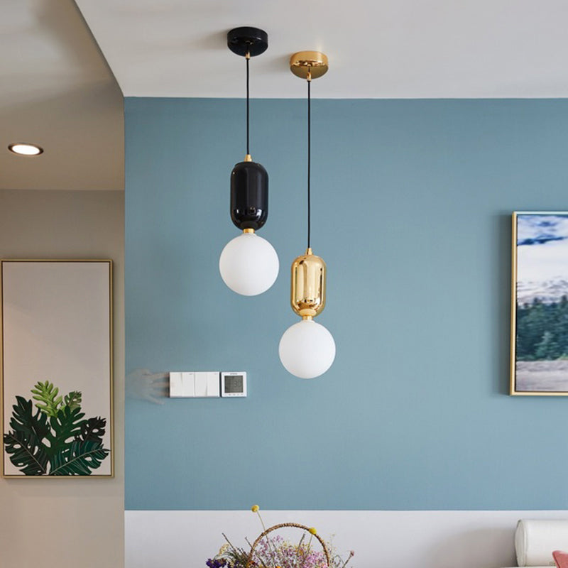 Milky Glass Ball Suspension Lamp Simplicity 1-Bulb Pendant Lighting Fixture for Living Room
