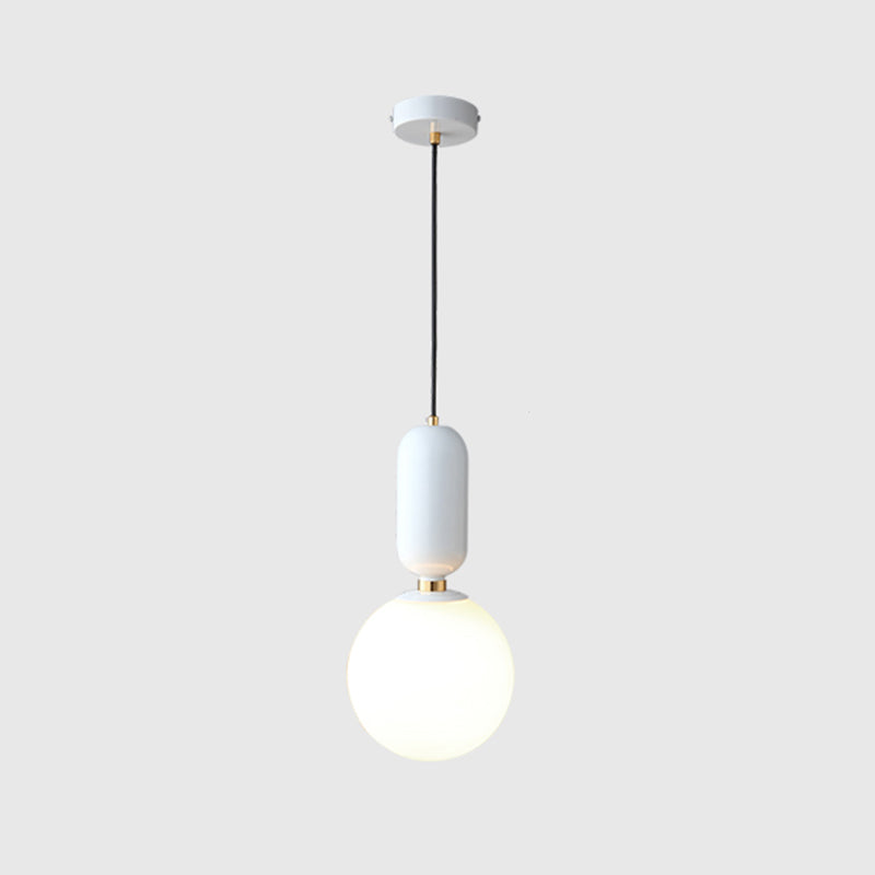 Milky Glass Ball Suspension Lamp Simplicity 1-Bulb Pendant Lighting Fixture for Living Room