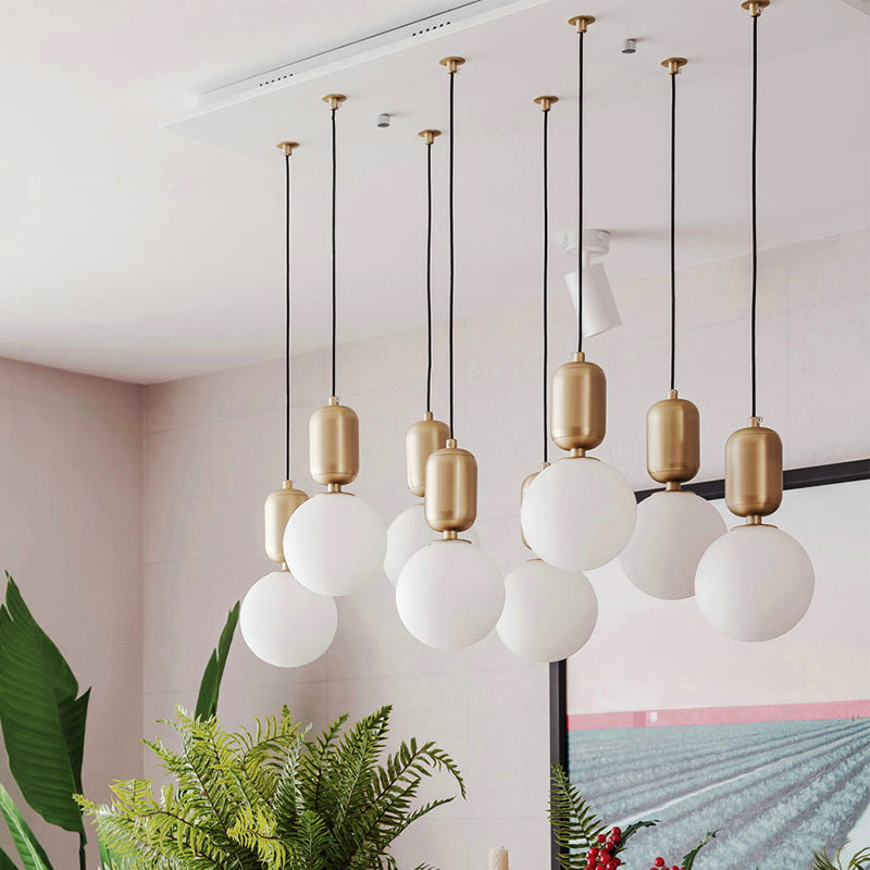 Milky Glass Ball Suspension Lamp Simplicity 1-Bulb Pendant Lighting Fixture for Living Room