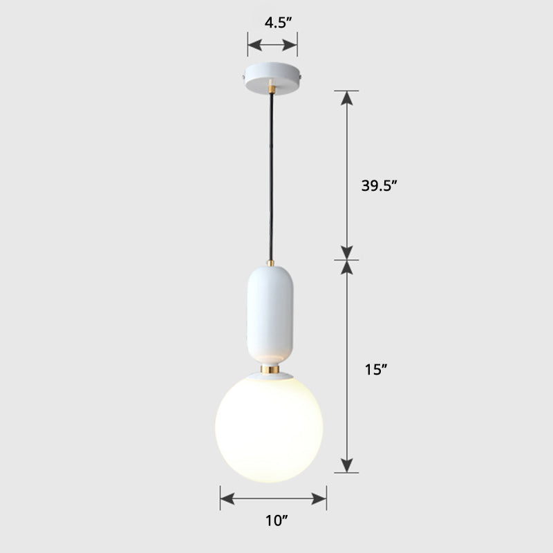 Milky Glass Ball Suspension Lamp Simplicity 1-Bulb Pendant Lighting Fixture for Living Room