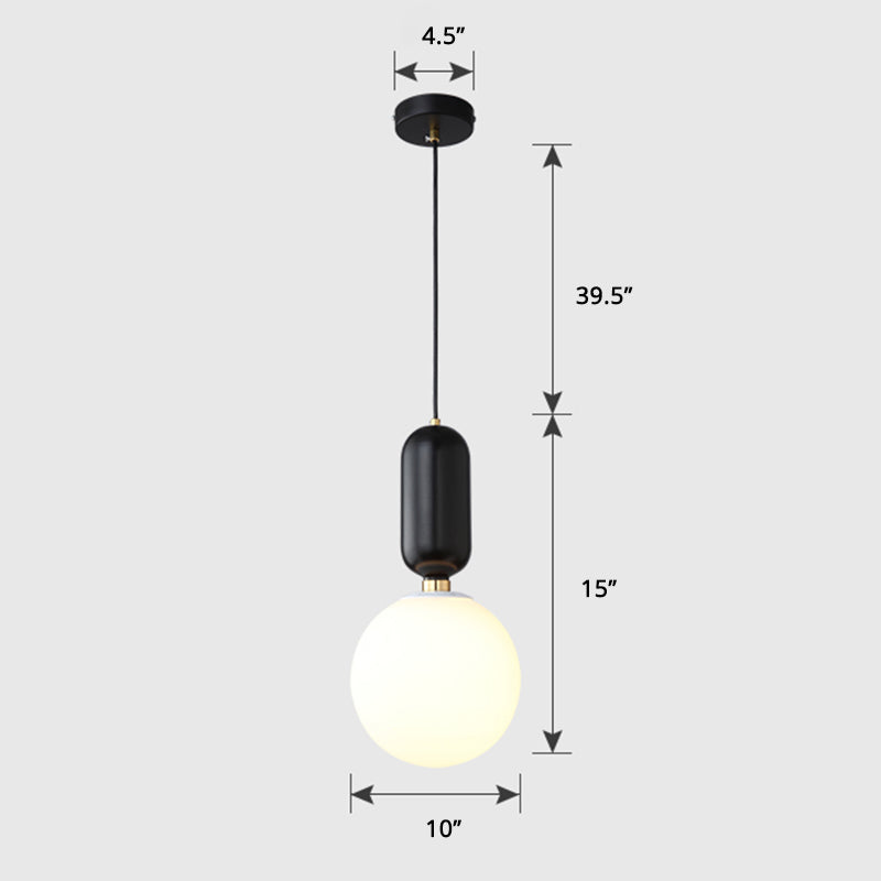 Milky Glass Ball Suspension Lamp Simplicity 1-Bulb Pendant Lighting Fixture for Living Room
