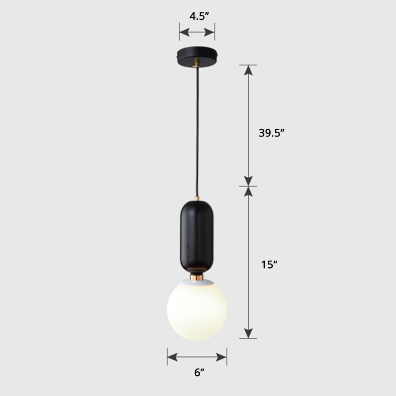 Milky Glass Ball Suspension Lamp Simplicity 1-Bulb Pendant Lighting Fixture for Living Room