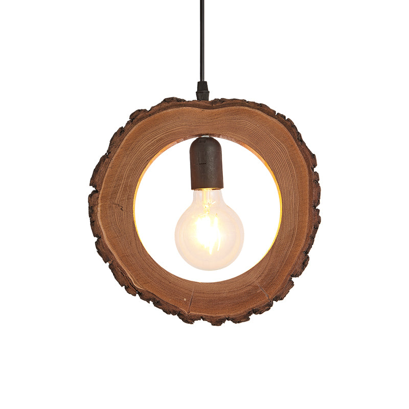 Tree Trunk Slice Ceiling Lamp Creative Nordic Wooden 1-Bulb Dining Room Pendant Light