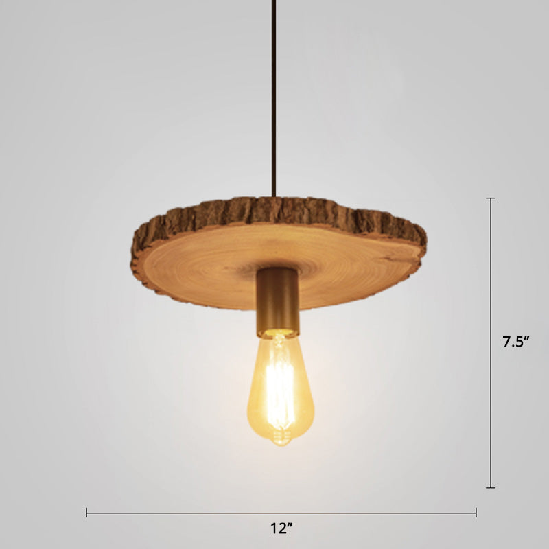 Tree Trunk Slice Ceiling Lamp Creative Nordic Wooden 1-Bulb Dining Room Pendant Light
