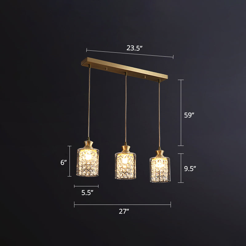 Postmoderne ombragée multiple suspendus léger 3 têtes Salle de salle à manger Suspension Pendent en or