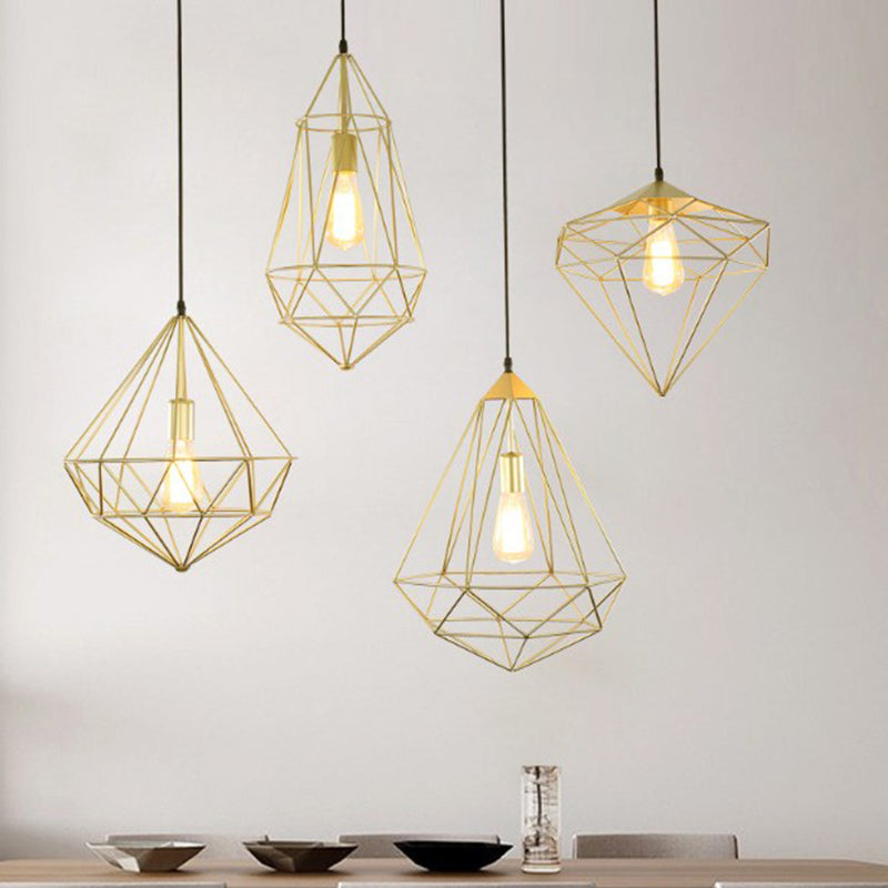 Iron Wire Cage Pendant Lamp Loft Style 1-Head Dining Room Suspension Light Fixture