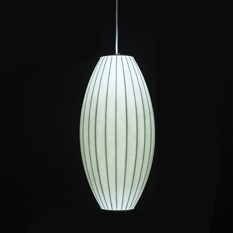 White Lantern Hanging Lamp Japanese Style Single Artificial Silk Pendant Lighting Fixture