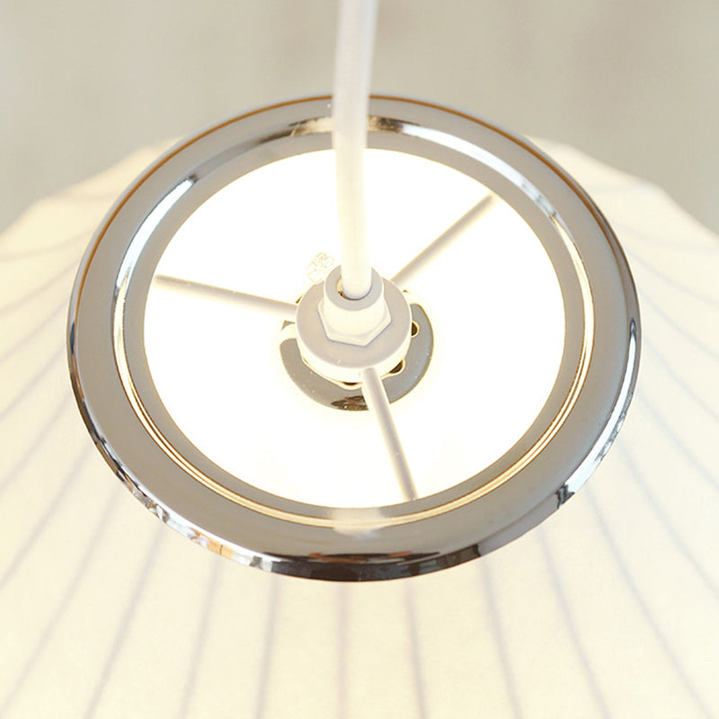 White Lantern Hanging Lamp Japanese Style Single Artificial Silk Pendant Lighting Fixture