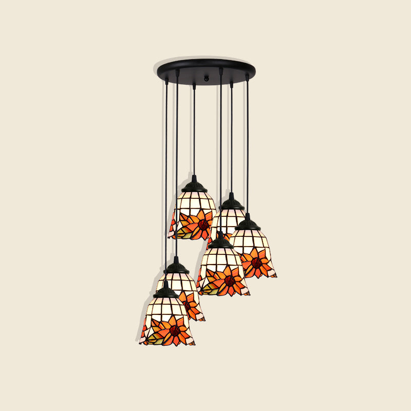 Plafond pendentif floral Light Art artistique Verre Tiffany Style Suspension Lampe pour salle à manger
