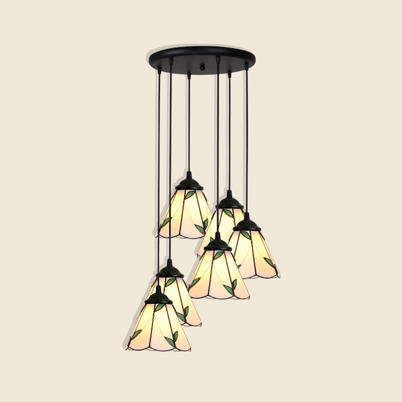 Plafond pendentif floral Light Art artistique Verre Tiffany Style Suspension Lampe pour salle à manger