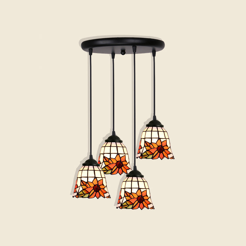 Plafond pendentif floral Light Art artistique Verre Tiffany Style Suspension Lampe pour salle à manger