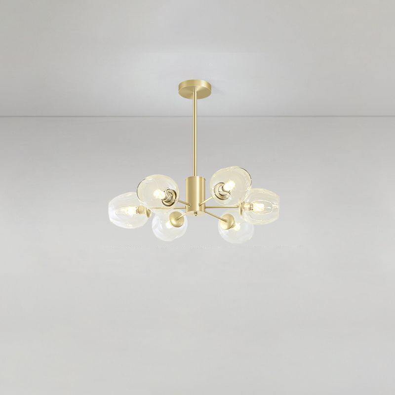 Grübchen geblasener Glasbecher Kronleuchter postmoderner Gold Finish Hanging Lampe für Wohnzimmer