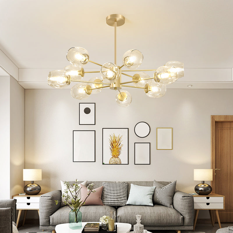 Dimpled Blown Glass Cup Chandelier Postmodern Gold Finish Hanging Lamp for Living Room