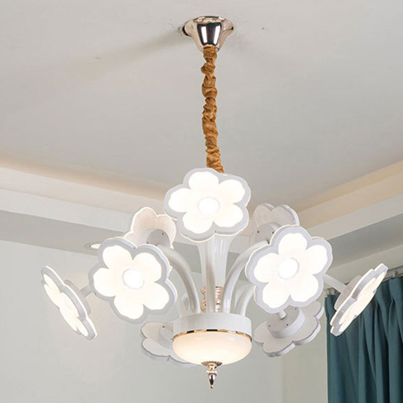 6/8/9/12 Flores LED Luz de lámpara de lámpara blanca Lámpara de colgar de sombra acrílica moderna en blanco