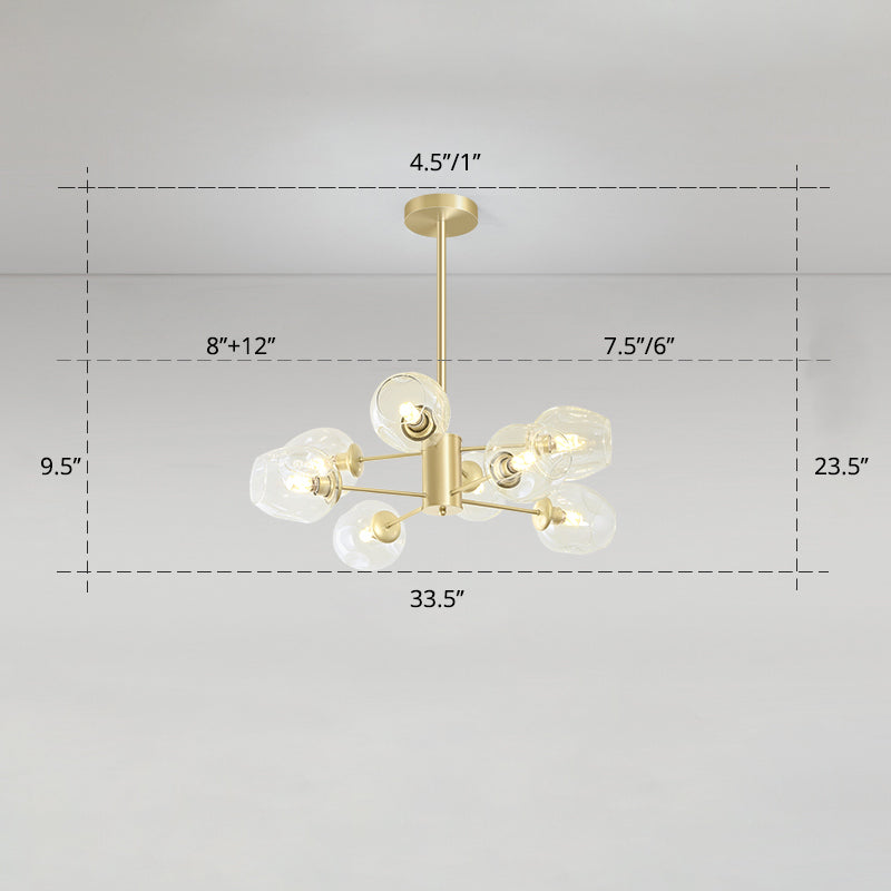 Dimpled Blown Glass Cup Chandelier Postmodern Gold Finish Hanging Lamp for Living Room