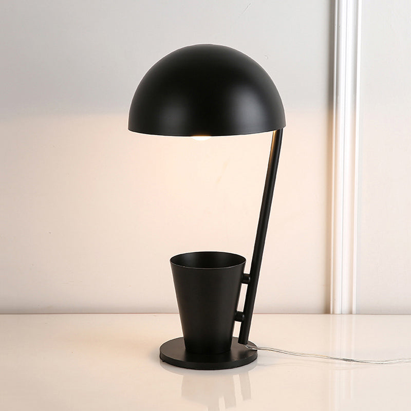 Lámpara de escritorio de tono metálico de domo Estilo contemporáneo 1 Bulbo de lectura negra/gris Luz de libro con taza de almacenamiento