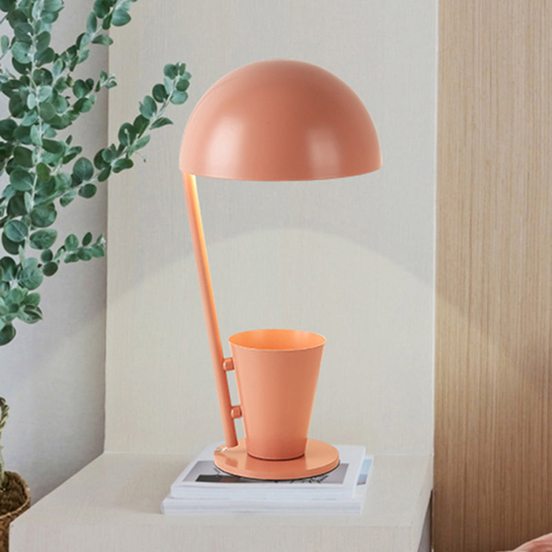 Lámpara de escritorio de tono metálico de domo Estilo contemporáneo 1 Bulbo de lectura negra/gris Luz de libro con taza de almacenamiento