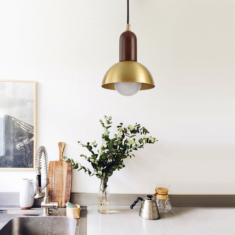 Bowl Shaped Bedside Pendulum Light Metallic 1 Bulb Minimalist Suspension Light in Gold
