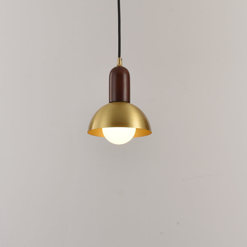 Bowl Shaped Bedside Pendulum Light Metallic 1 Bulb Minimalist Suspension Light in Gold