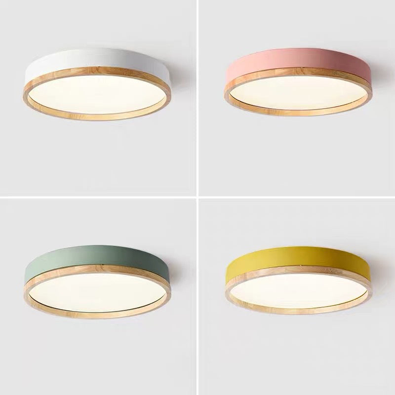 Lámpara de techo LED Macaron de montaje empotrado de metal redondo con borde de madera