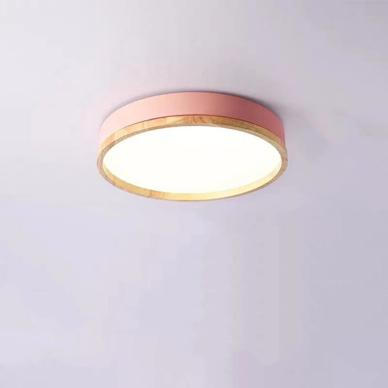 Ronde metalen inbouwverlichting Macaron LED-plafondlamp met houten rand