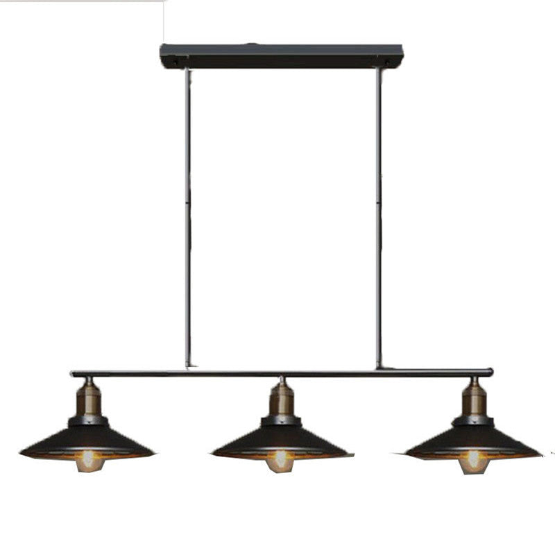 Cone Shade Restaurant Island Lamp Warehouse Style Metal 3 Heads Black Pendant Light