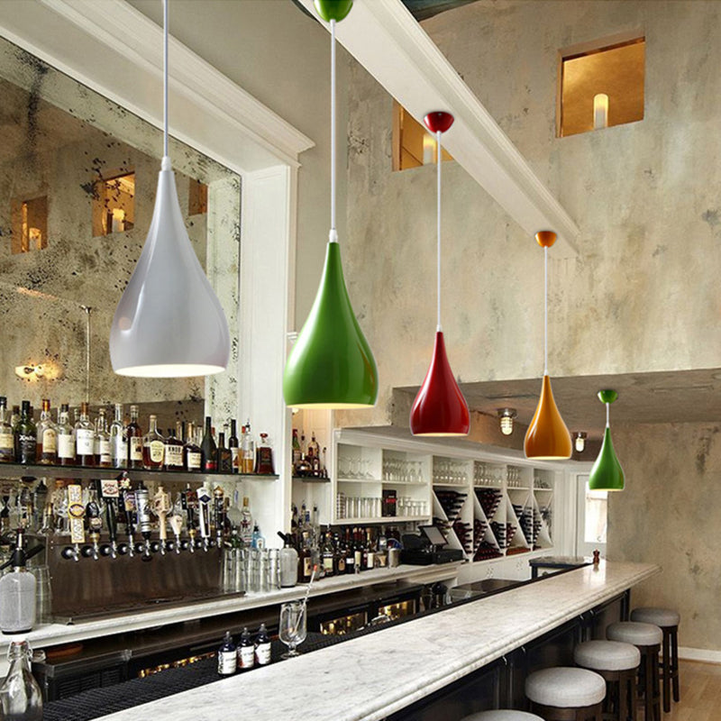 Tränendrop -geformte Decke Anhänger Makkaron Metall 1 Licht Speiseraum Leuchte Leuchte