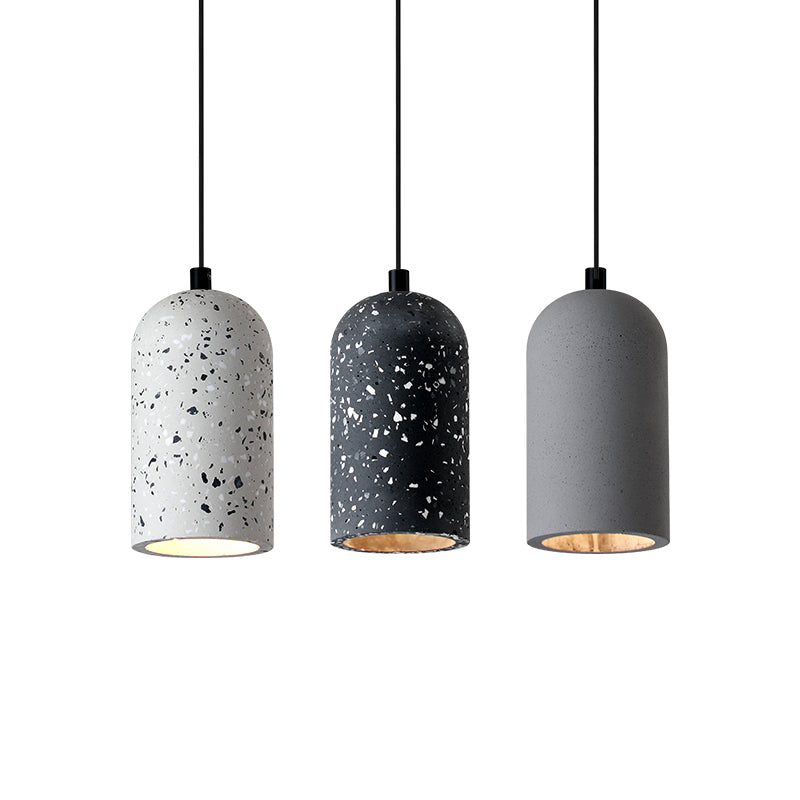 Elongated Dome Terrazzo Hanging Lamp Nordic Style Single Pendant Light Fixture for Bedroom