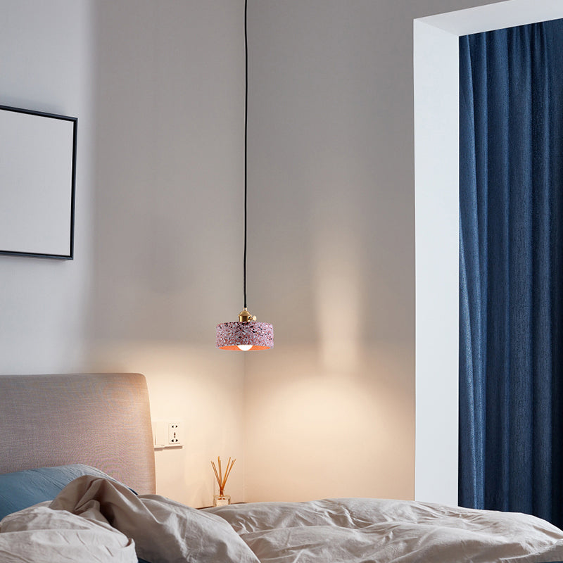 Round Bedside Hanging Light Fixture Terrazzo Single Simplicity Pendant Lamp with Rotary Switch