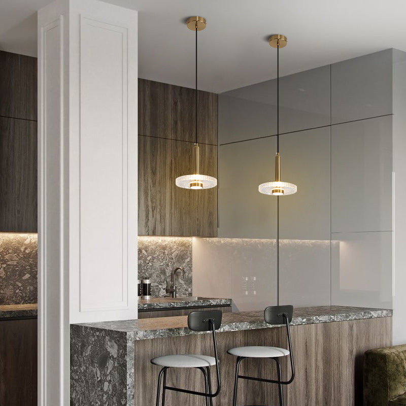 Lampada a sospensione di tonalità piatta semplicità lampada a soffitto a LED in oro acrilico per camera da letto