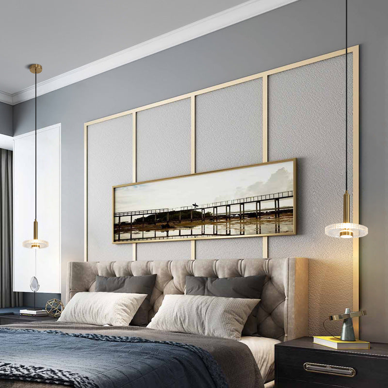 Flat Shade Hanging Light Fixture Simplicity Acrylic Gold LED Ceiling Lamp for Bedroom