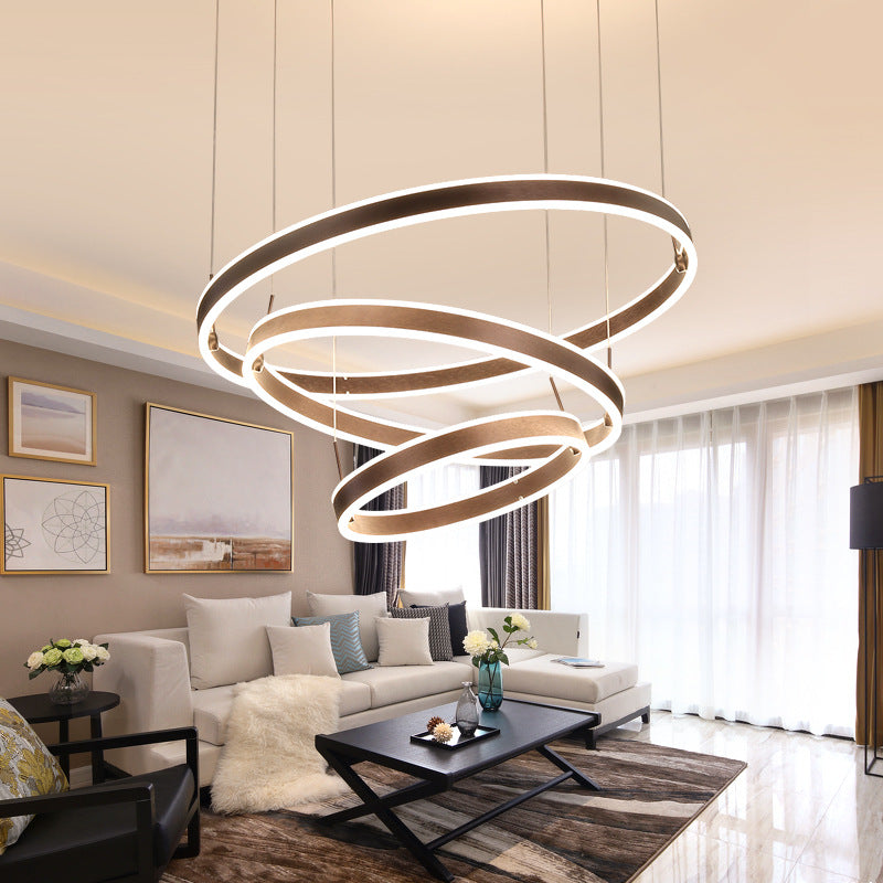 Circle LED Pendant Lighting Minimalistic Acrylic Living Room Chandelier in Coffee