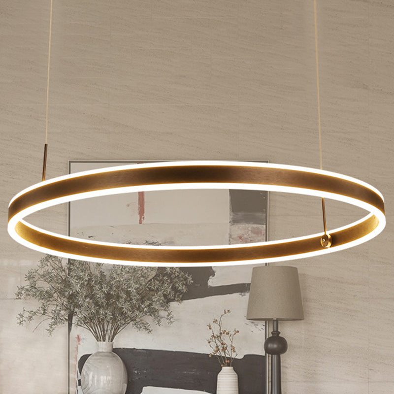 Circle LED Pendant Lighting Minimalistic Acrylic Living Room Chandelier in Coffee