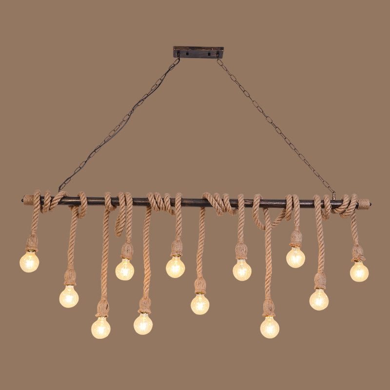 Exposed Bulb Pendant Lighting Farmhouse Wood Hemp Rope Island Light for Restaurant