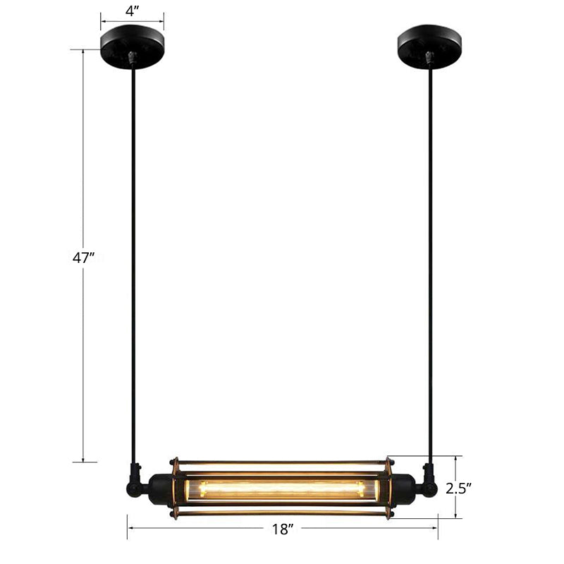 Black Finish Tube Pendant Ceiling Light Rustic Iron 1-Bulb Restaurant Hanging Lamp over Island