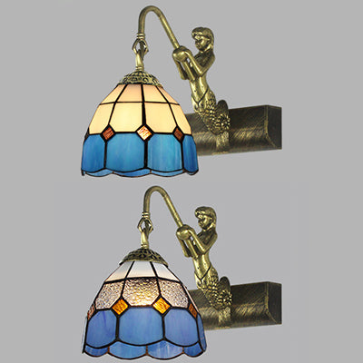 Dome Wall Light Fixture 1 Head Blue/Clear Glass Baroque Sconce Lighting with Mermaid Backplate