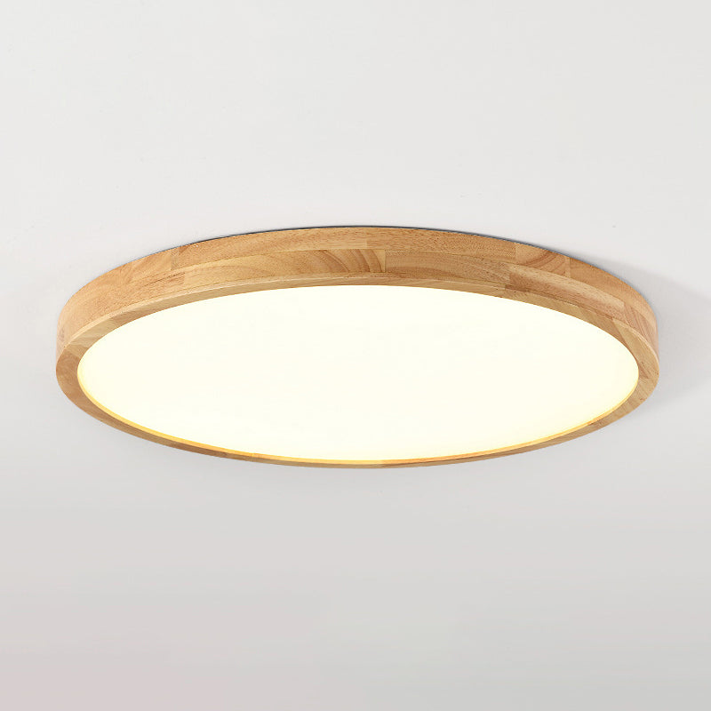 Wood Disc Shaped Flush Light Nordic LED Flush Mount Ceiling Lighting Fixture for Foyer