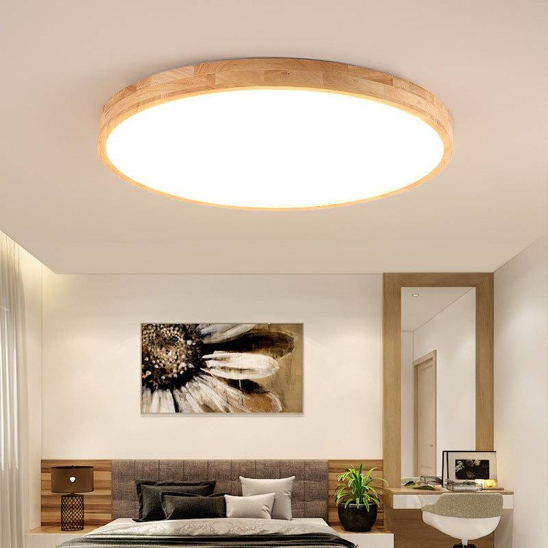 Wood Disc Shaped Flush Light Nordic LED Flush Mount Ceiling Lighting Fixture for Foyer