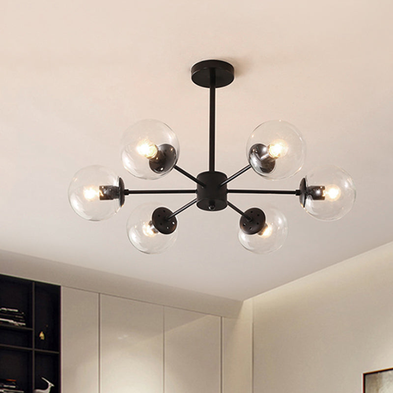 Amber/Blue/Clear Glass Spherical Chandelier Light Post Modern 6/8/10 Lights Black Pendant Lamp for Bedroom