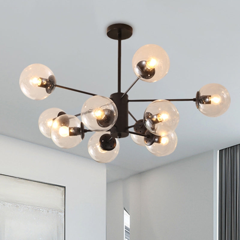 Amber/Blue/Clear Glass Spherical Chandelier Light Post Modern 6/8/10 Lights Black Pendant Lamp for Bedroom