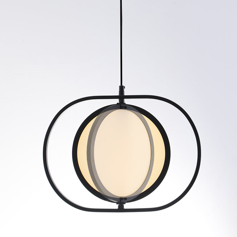Oblong Bedside LED Pendant Lamp Acrylic Minimalistic Hanging Light Fixture in Black
